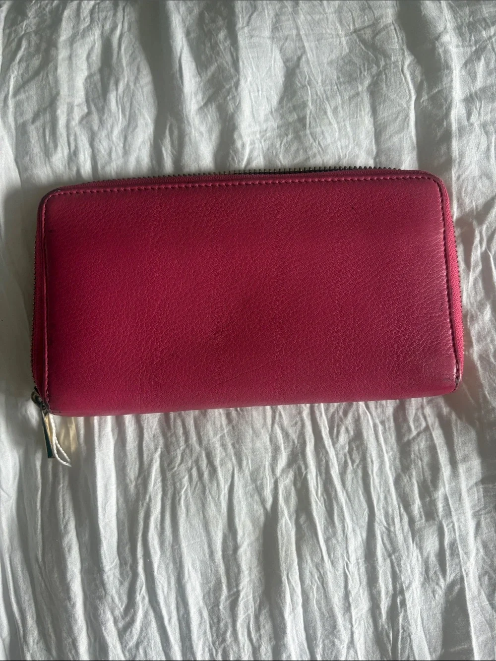 Tory Burch Hot Pink Pebbled Leather Zip Wallet with Gold Logo